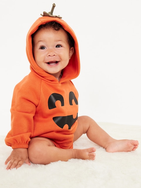 Hooded Critter Fleece One-Piece Romper for Baby - Jack-O'-Lantern