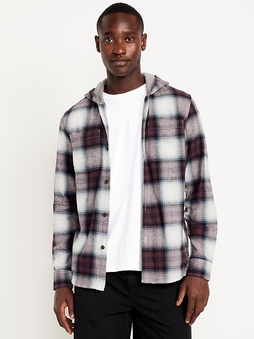Image number 1 showing, Hooded Plaid Flannel Shirt