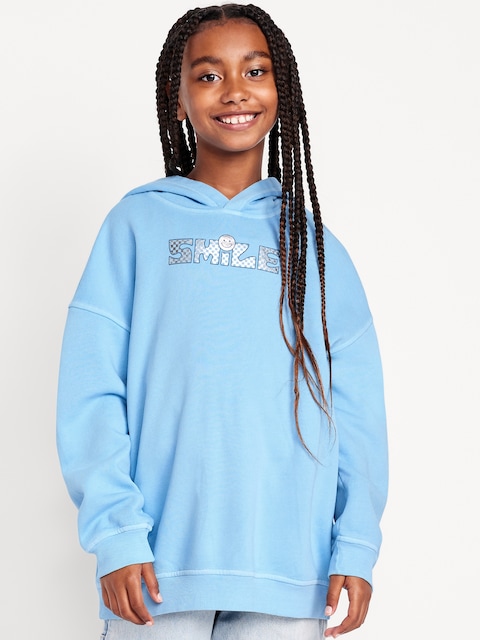 Oversized Graphic Tunic Pullover Hoodie for Girls - Ferry Boat