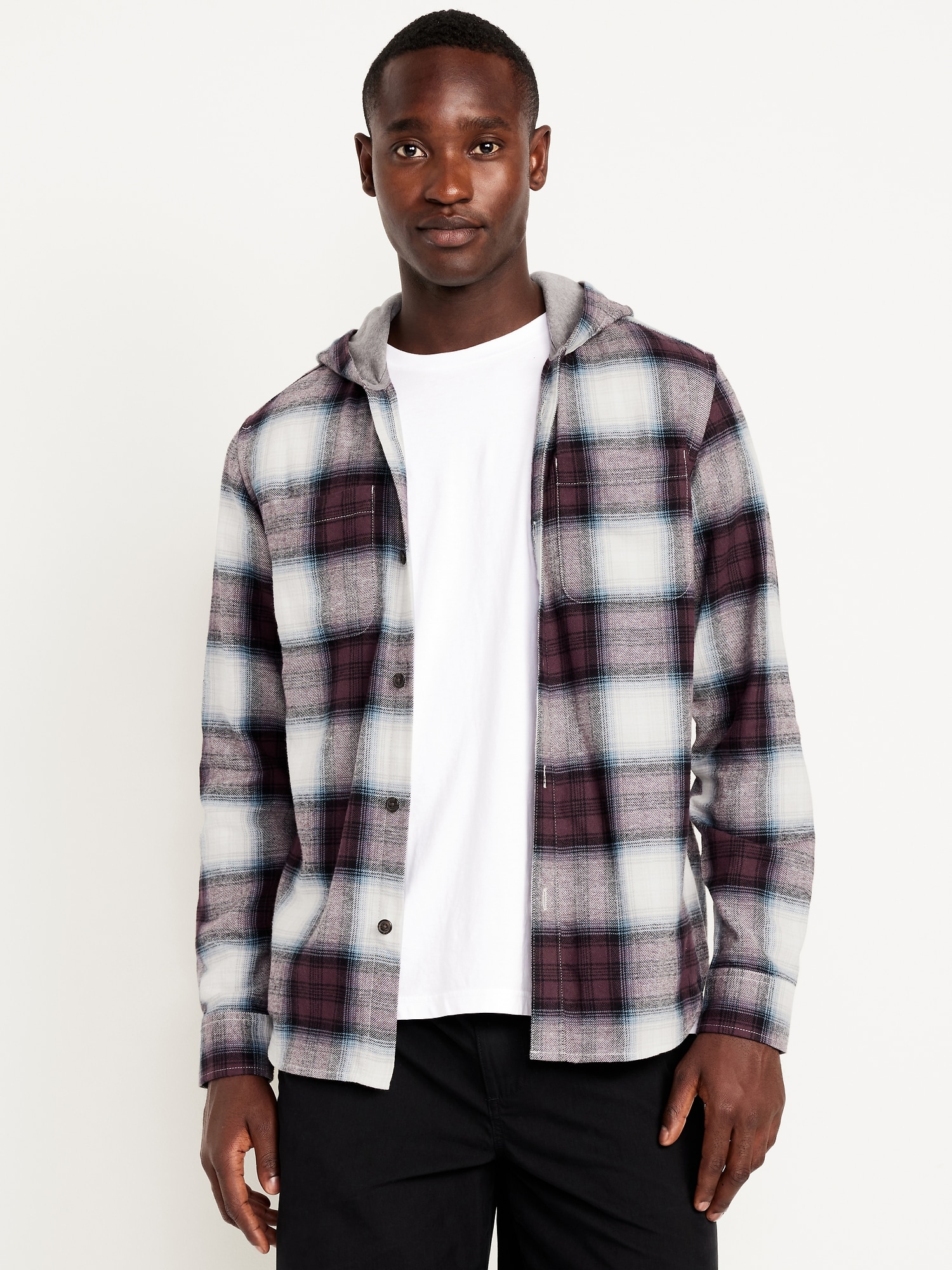 Hooded Plaid Flannel Shirt
