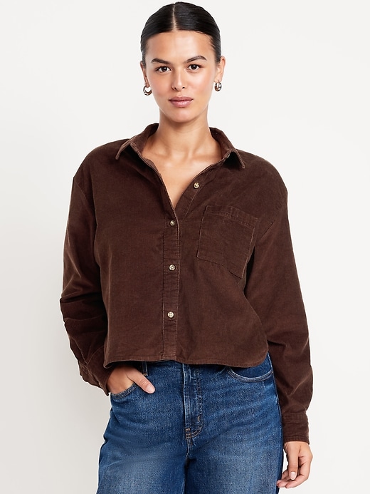 Image number 5 showing, Cropped Button-Down Corduroy Shirt