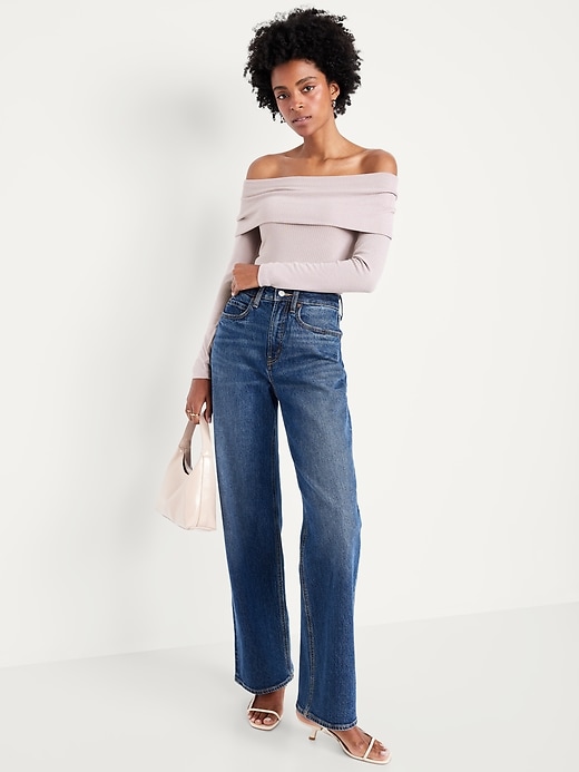 Image number 3 showing, Off-Shoulder Long-Sleeve Ribbed Top