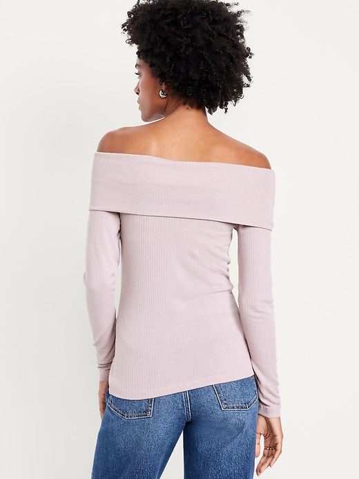 Image number 2 showing, Off-Shoulder Long-Sleeve Ribbed Top