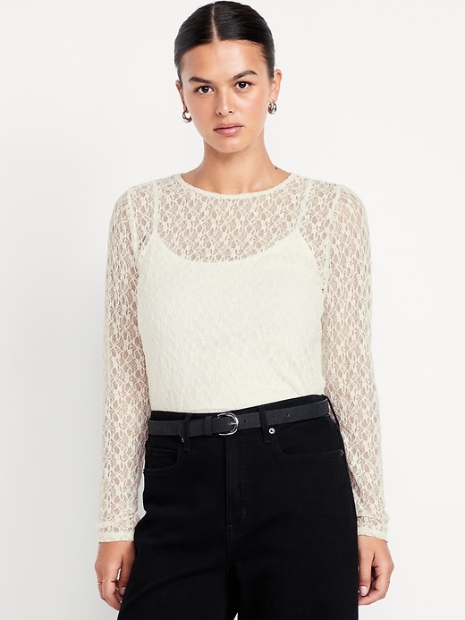 Image number 5 showing, Long-Sleeve Lace Crew-Neck Top