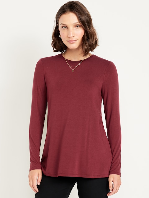 Luxe Long-Sleeve Crew-Neck Tunic - Clove