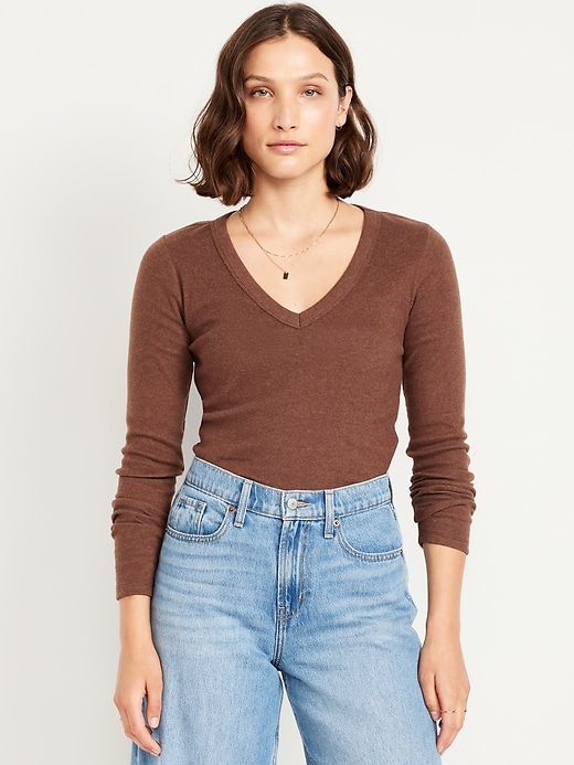 Image number 1 showing, Long-Sleeve Cozy V-Neck Top