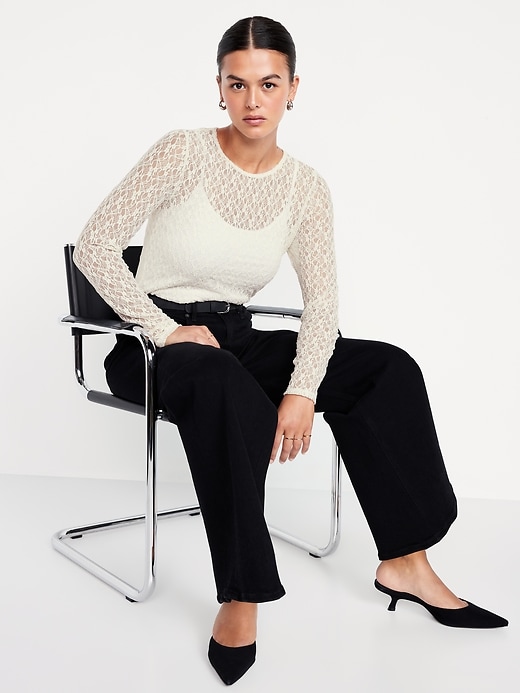 Image number 3 showing, Long-Sleeve Lace Crew-Neck Top