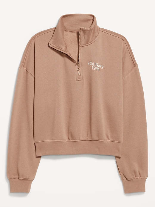 Image number 2 showing, Oversized Logo-Graphic Cropped Half-Zip Pullover