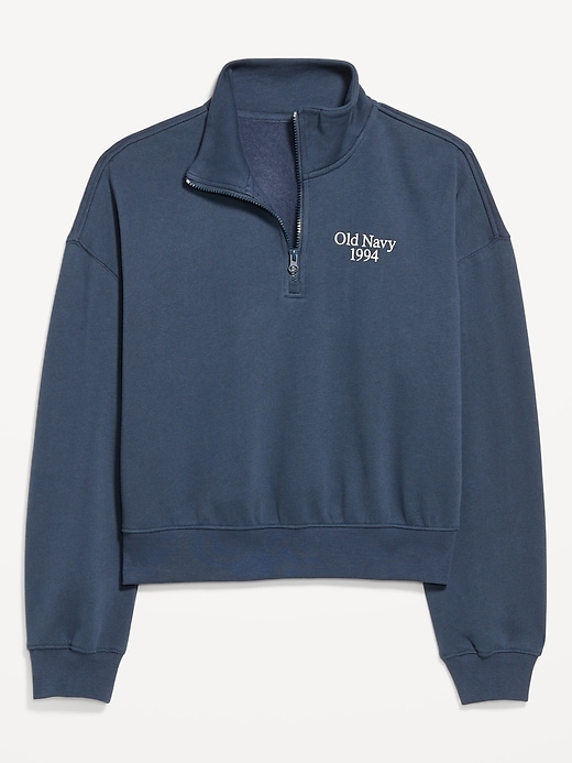 Image number 4 showing, Oversized Logo-Graphic Cropped Half-Zip Pullover
