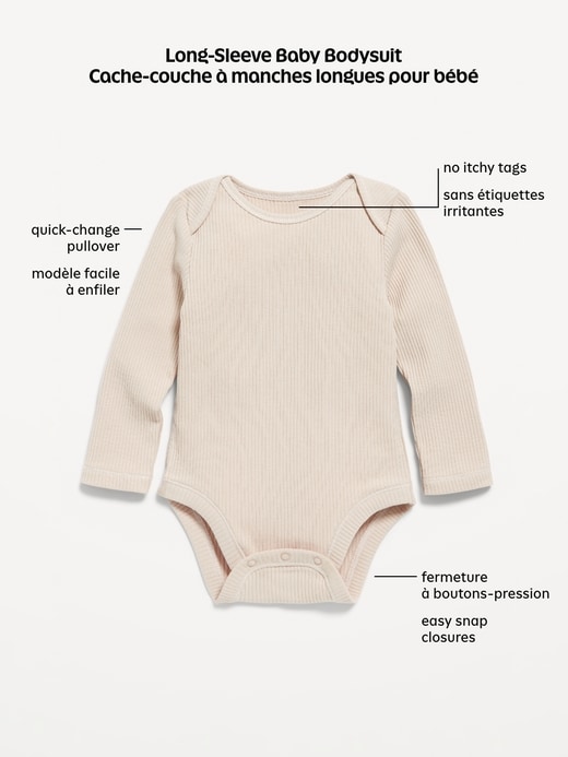 View large product image 2 of 2. Unisex Long-Sleeve Ribbed Bodysuit for Baby
