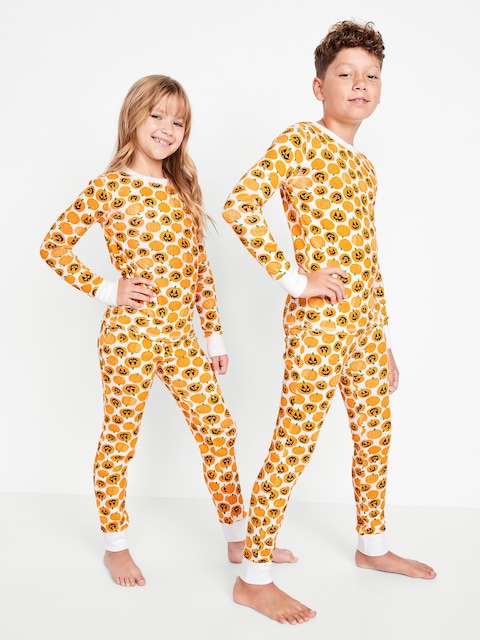 Printed Snug-Fit Graphic Pajama Set for Girls - Pumpkin (Match The Fam!)