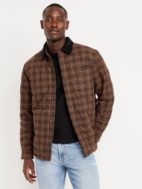 Sherpa-Lined Plaid Flannel Shacket - Chocolate Kiss
