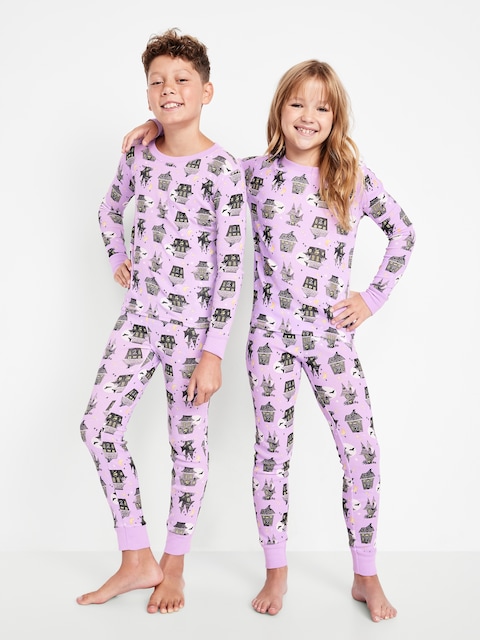 Printed Snug-Fit Graphic Pajama Set for Girls - Haunted House (Match The Fam!)