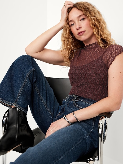 Image number 3 showing, Mock-Neck Lace Top