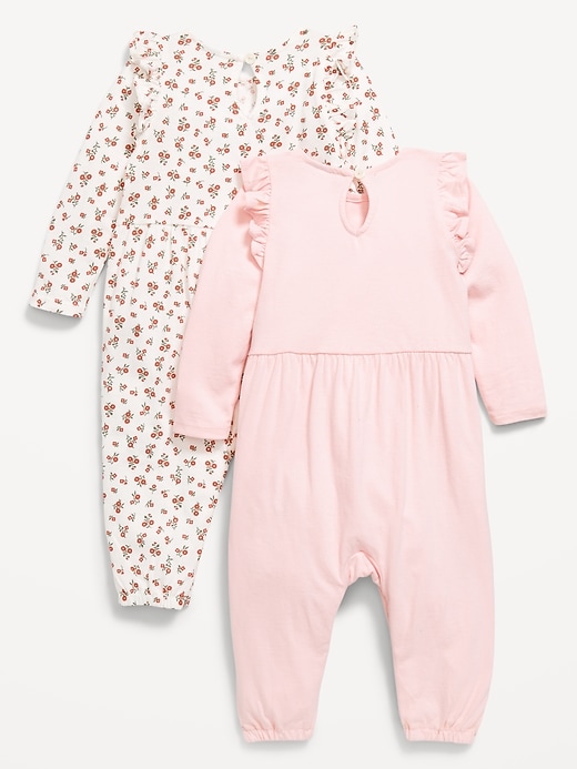View large product image 2 of 3. Printed Long-Sleeve Ruffle-Trim One-Piece 2-Pack for Baby