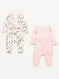 View large product image 3 of 3. Printed Long-Sleeve Ruffle-Trim One-Piece 2-Pack for Baby
