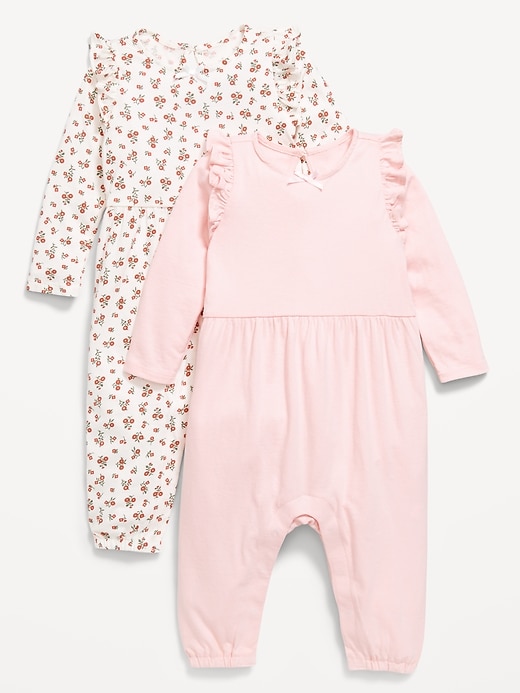 View large product image 1 of 3. Printed Long-Sleeve Ruffle-Trim One-Piece 2-Pack for Baby