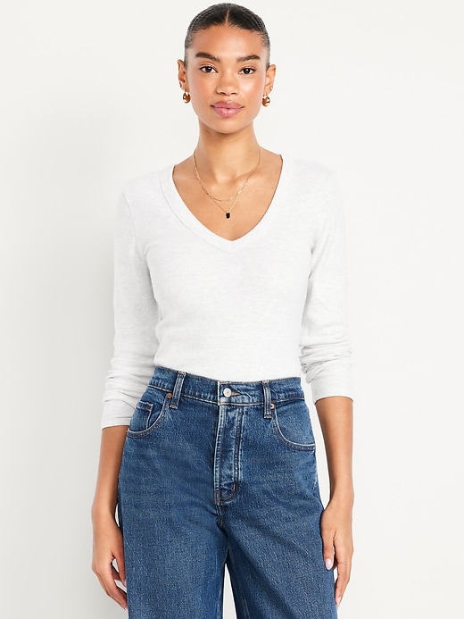 Image number 1 showing, Long-Sleeve Cozy V-Neck Top
