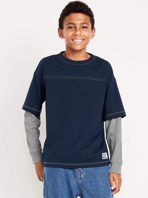 T-shirt surdimensionné 2-en-1 pour garçon - Bleu Marine