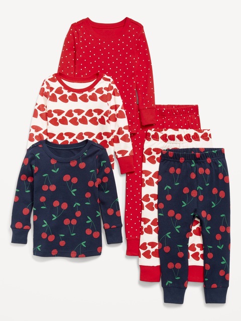 Pyjama 6 pièces ajusté à motif pour tout-petit et bébé - Cerise