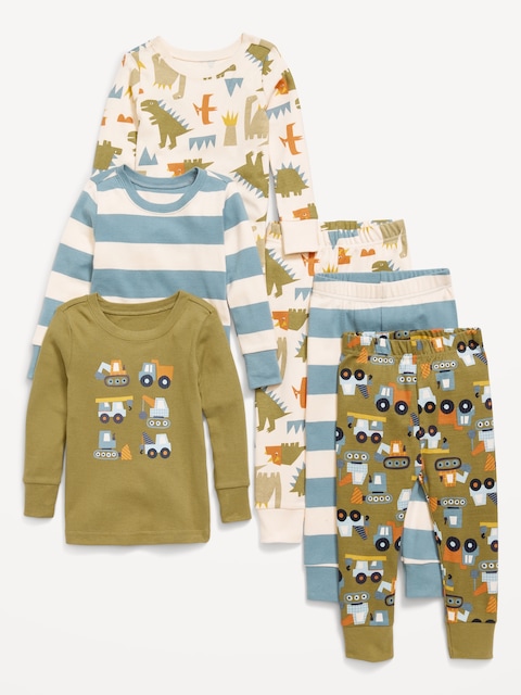 Snug-Fit Printed Pajama 6-Piece for Toddler & Baby - Dinosaur Trucks
