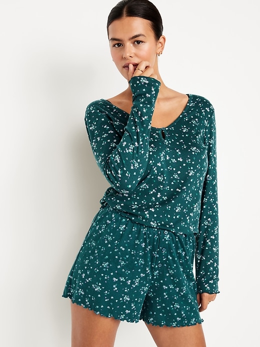 Image number 3 showing, High-Waisted Cozy Rib Pajama Shorts