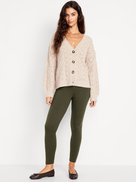 High-Waisted Fleece-Lined Ankle Leggings - Ancient Forest