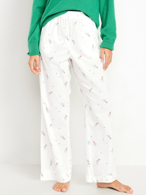 High-Waisted Poplin Pajama Pant - Mistletoe Green