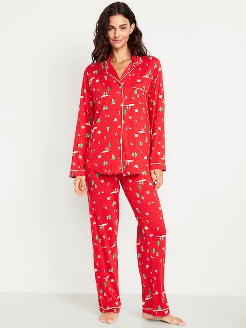 Sunday Sleep Knit Jersey Pant Set - Winter Village Red