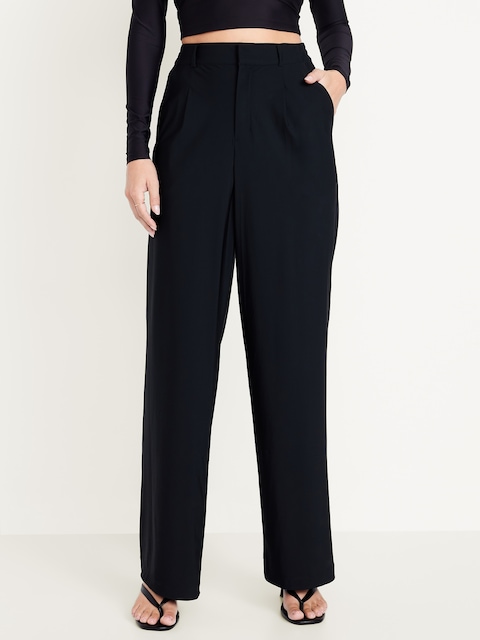High-Waisted SleekTech Trouser Pants - Black Jack