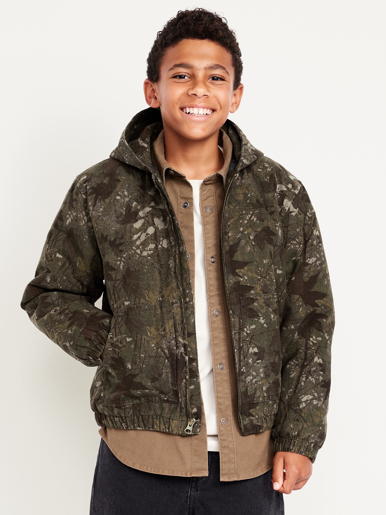 Printed Hooded Canvas Jacket for Boys