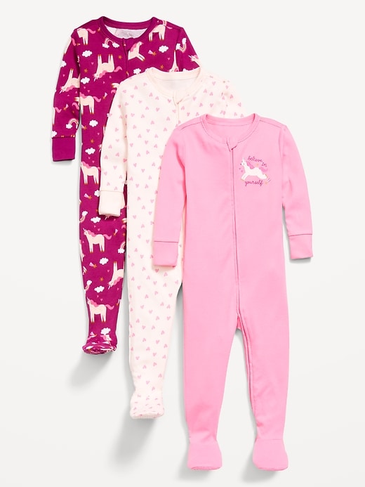 Image number 1 showing, Snug-Fit 2-Way-Zip Pajama One-Piece 3-Pack for Toddler & Baby