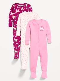 Image number 1 showing, Snug-Fit 2-Way-Zip Pajama One-Piece 3-Pack for Toddler & Baby