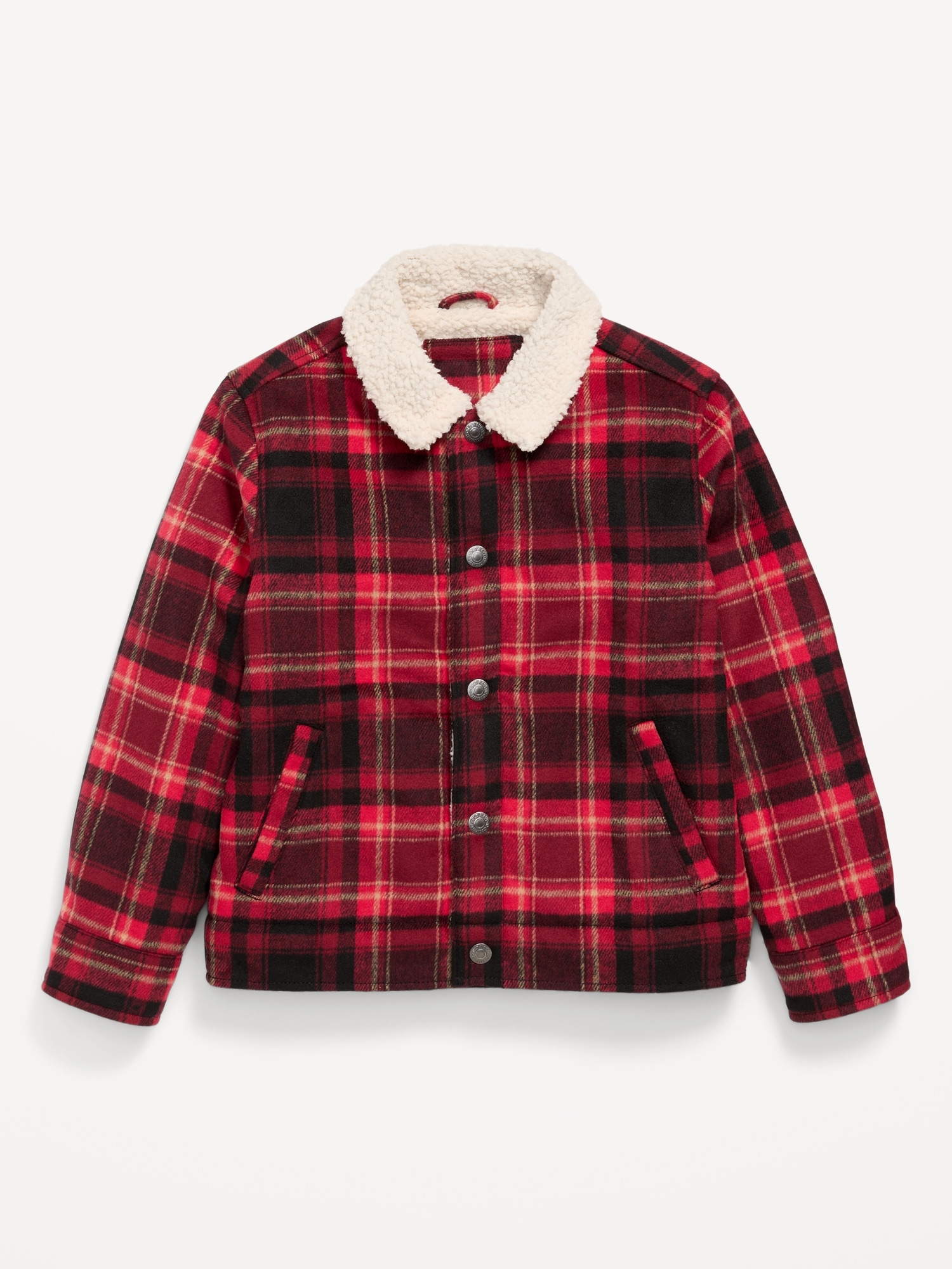 Sherpa-Lined Plaid Twill Trucker Jacket for Boys Old Navy