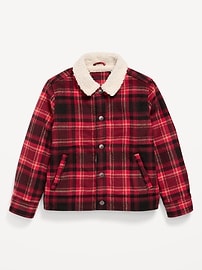 Image number 1 showing, Sherpa-Lined Plaid Twill Trucker Jacket for Boys