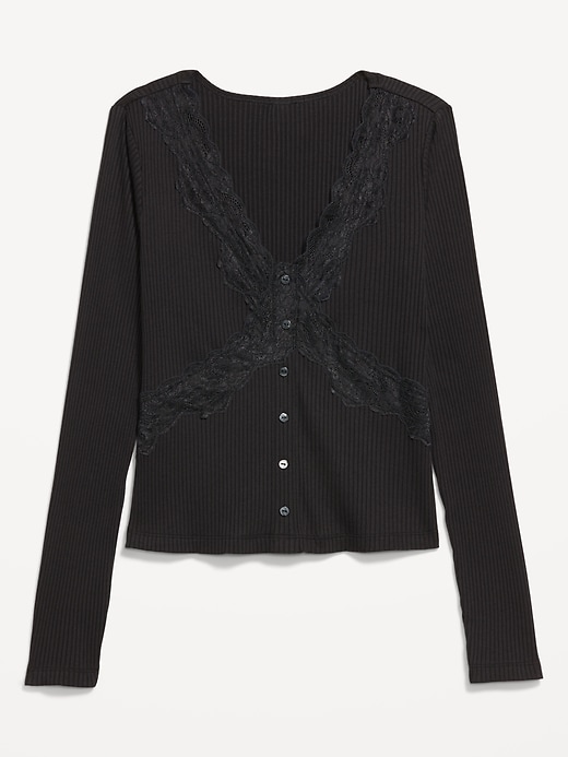 Image number 5 showing, Lace-Trim V-Neck Ribbed Top