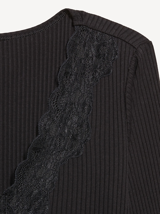 Image number 4 showing, Lace-Trim V-Neck Ribbed Top