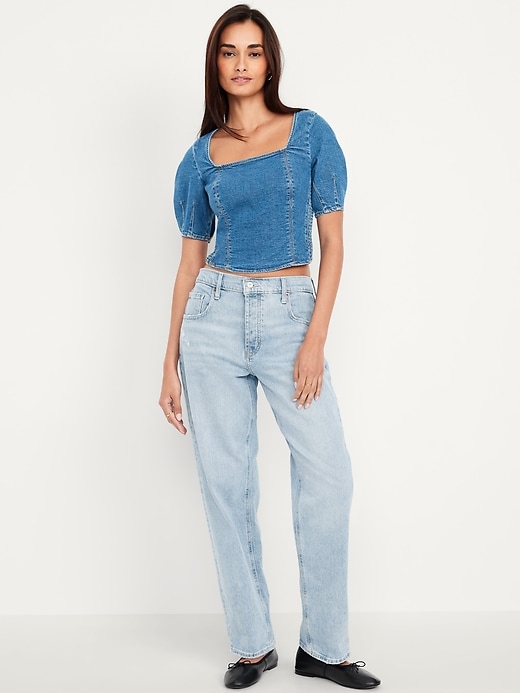 L'image numéro 1 présente Jean coupe droite détendue à taille basse moyenne