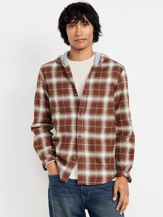 Image number 1 showing, Hooded Plaid Flannel Shirt