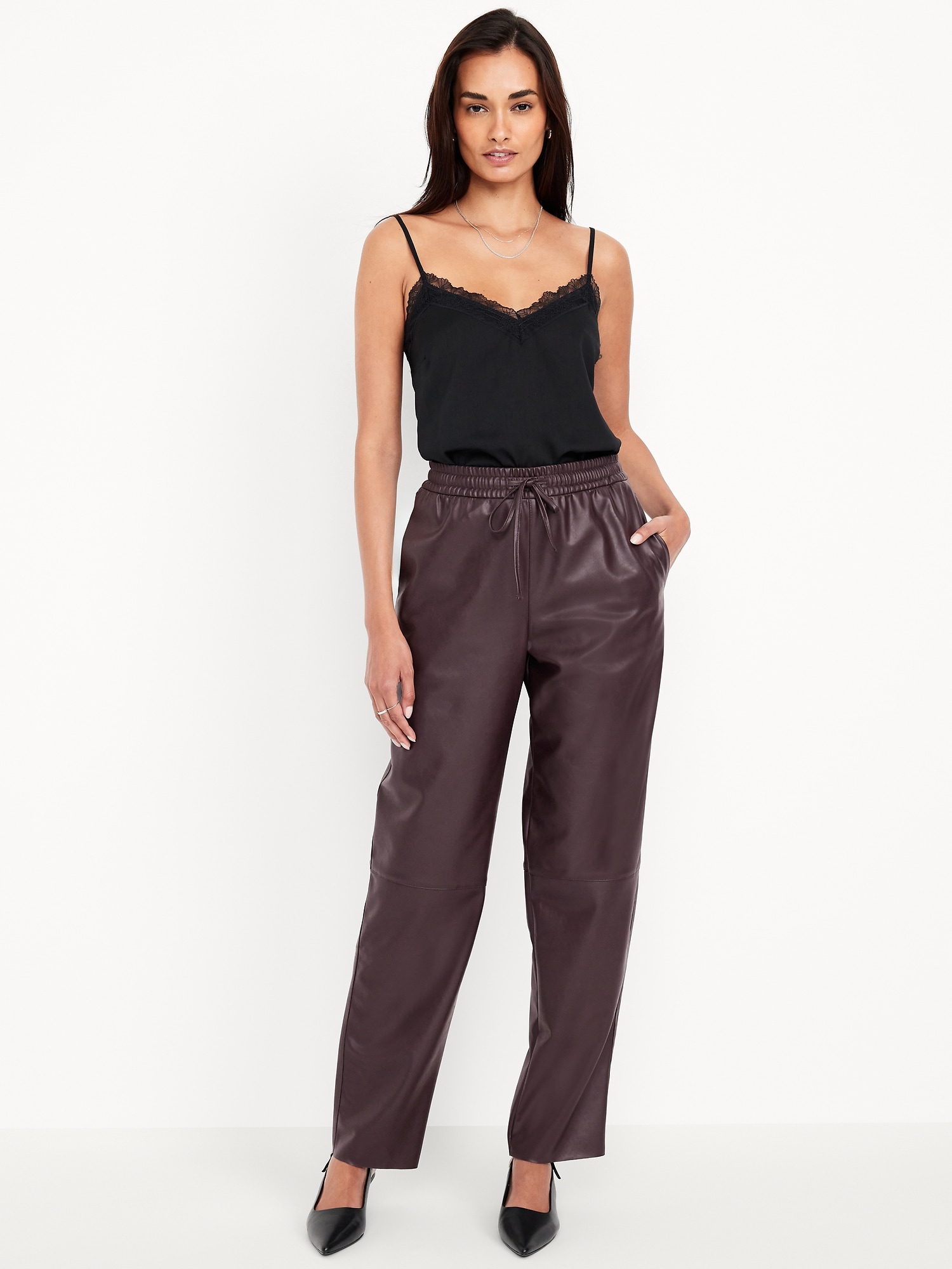 High-Waisted Billie Faux-Leather Ankle Trouser