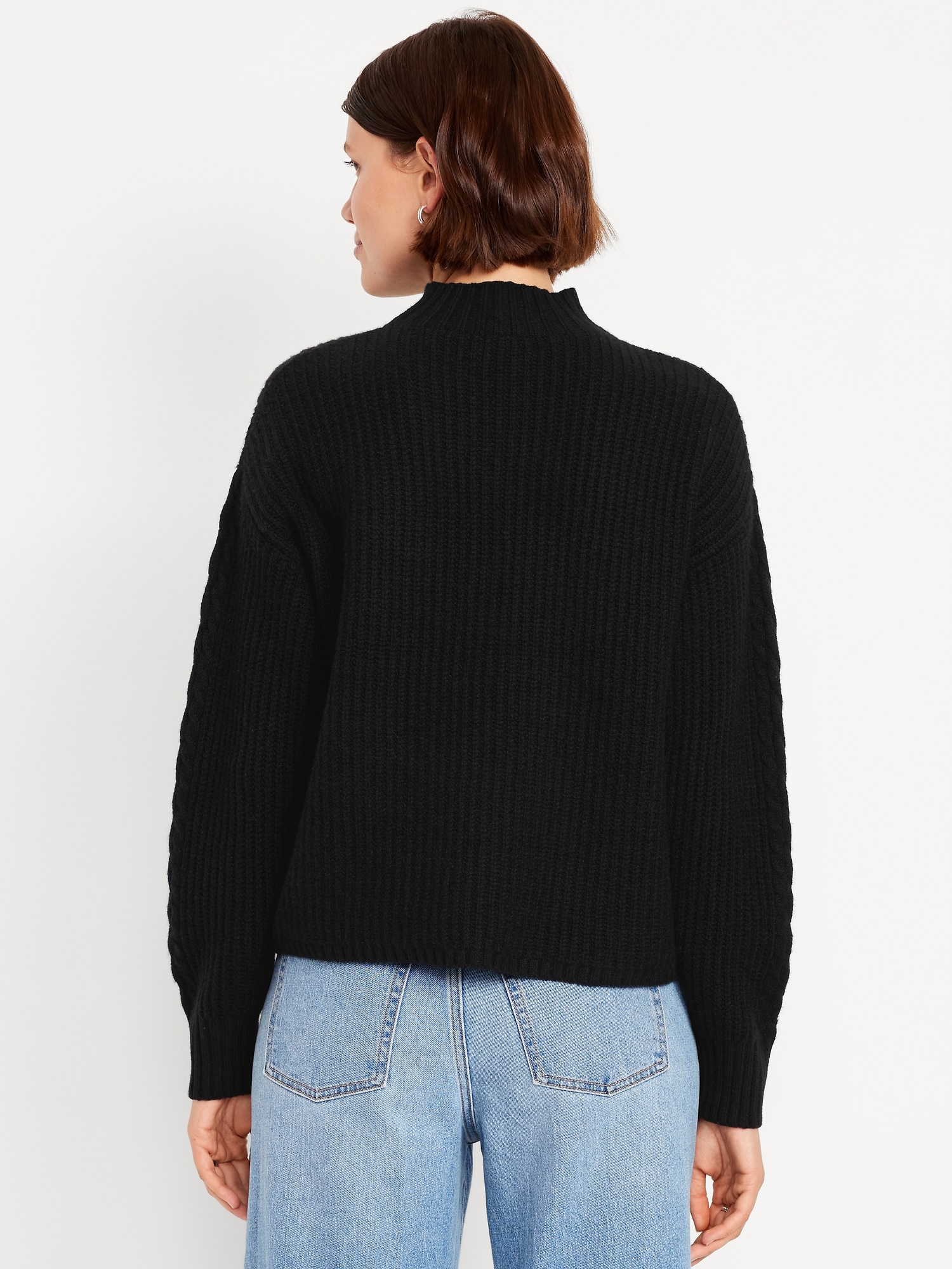 SoSoft Cropped Mock-Neck Cable Sweater