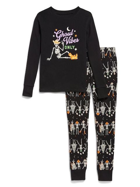 Pyjama ajusté à imprimé unisexe pour enfant - Noir À Squelettes