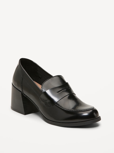 Faux-Leather Heeled Loafers for Women