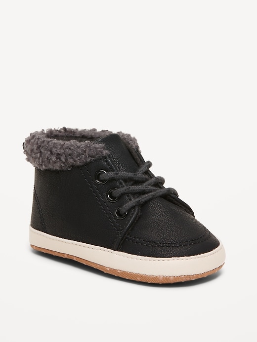 Image number 1 showing, Faux-Leather Sherpa Booties for Baby