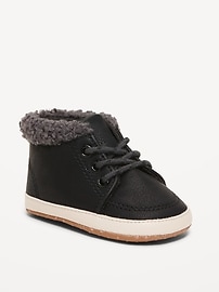 Image number 1 showing, Faux-Leather Sherpa Booties for Baby