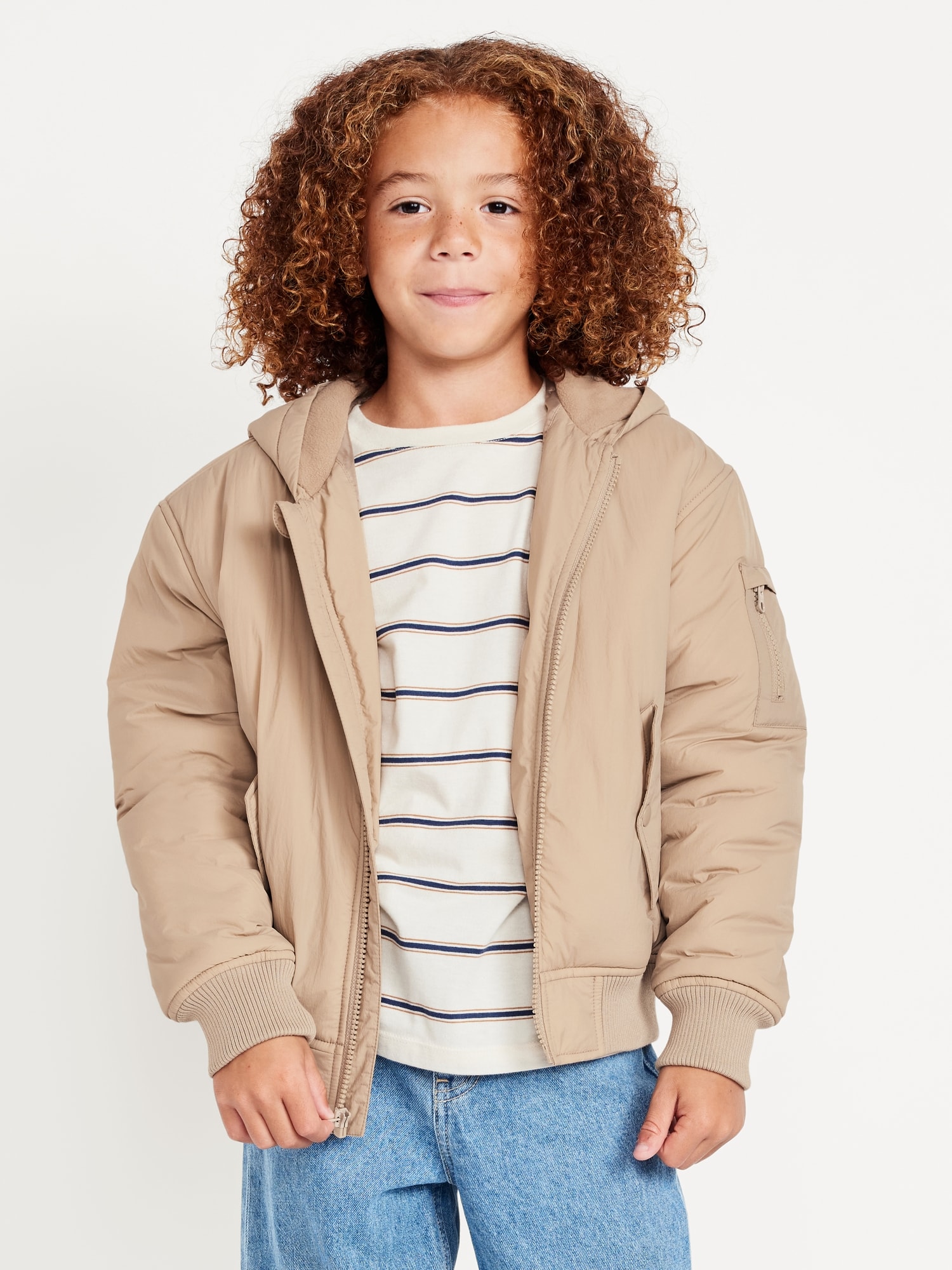 Water-Resistant Hooded Bomber Jacket for Boys