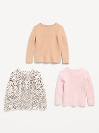 Image number 3 showing, Long-Sleeve Waffle-Knit T-Shirt 3-Pack for Toddler Girls