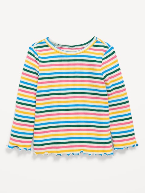 Printed Long-Sleeve Ribbed Top for Toddler Girls
