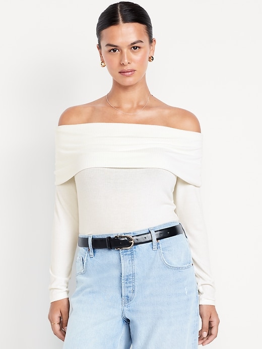 Image number 4 showing, Off-Shoulder Long-Sleeve Ribbed Top