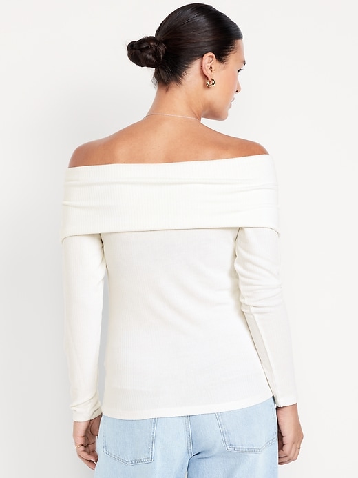Image number 5 showing, Off-Shoulder Long-Sleeve Ribbed Top